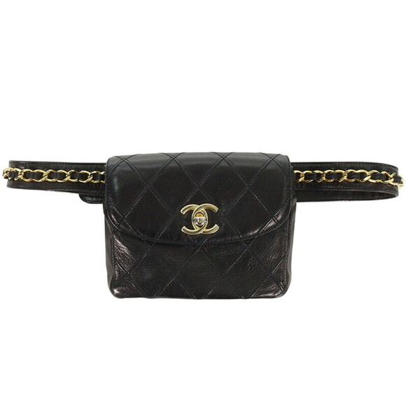 Chanel Handbags - CHANEL Chain Belt Waist Bag Black Gold